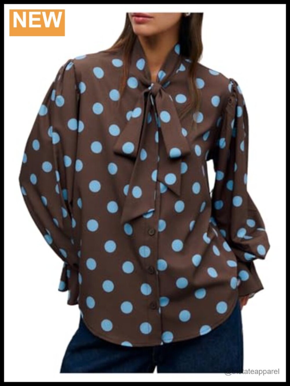Women's Polka Dot Long Sleeve Blouse Tie Neck Bow Flounce Dressy Work Top
